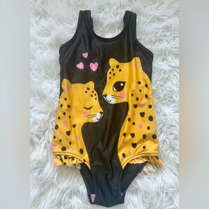 Leopard Print Swimsuit with Heart Accents